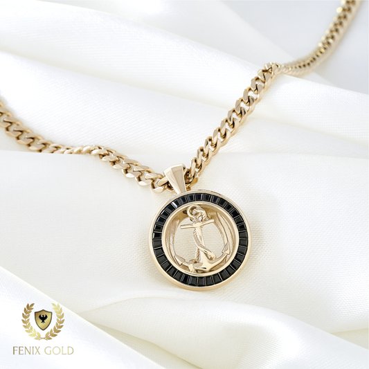 Dije Medalla Ancla Gemas Negras