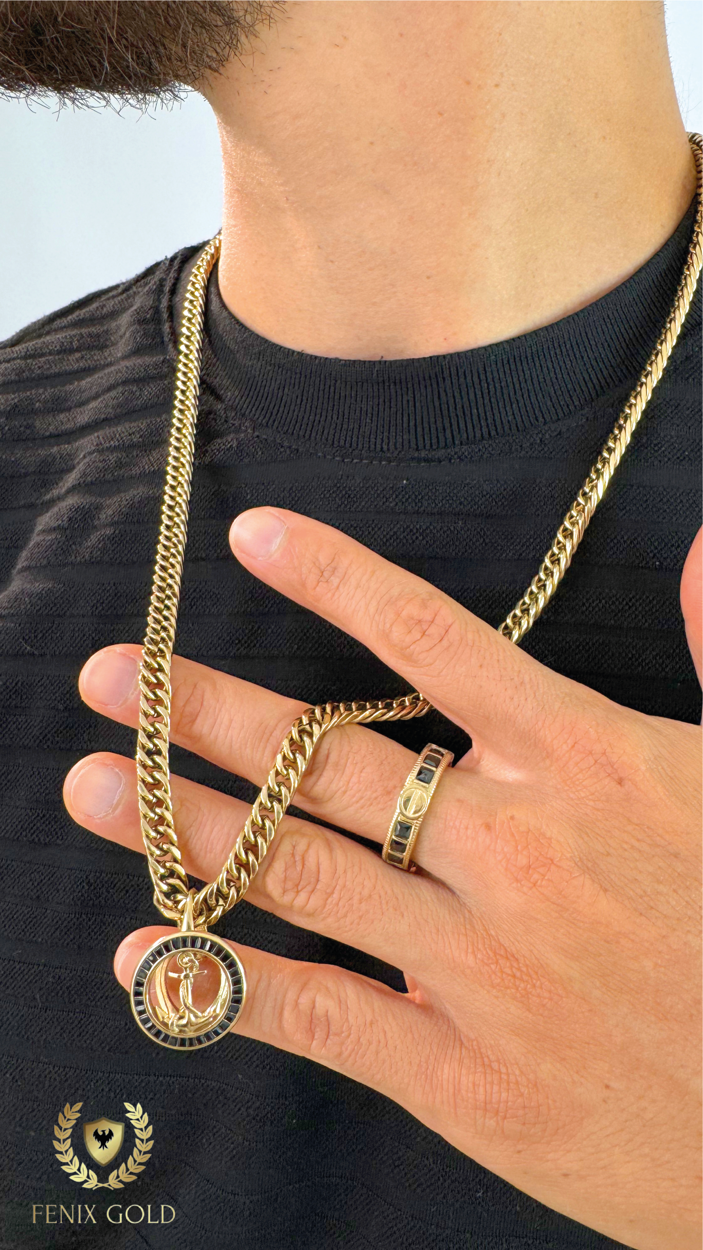 Dije Medalla Ancla Gemas Negras