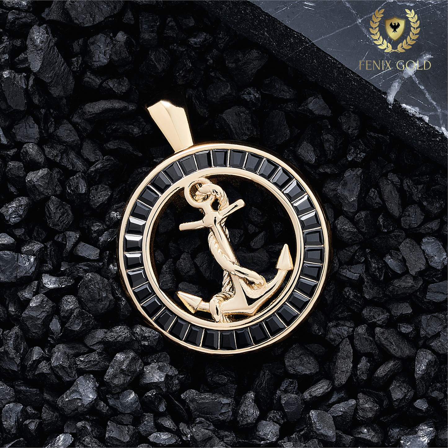 Dije Medalla Ancla Gemas Negras