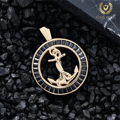 Dije Medalla Ancla Gemas Negras