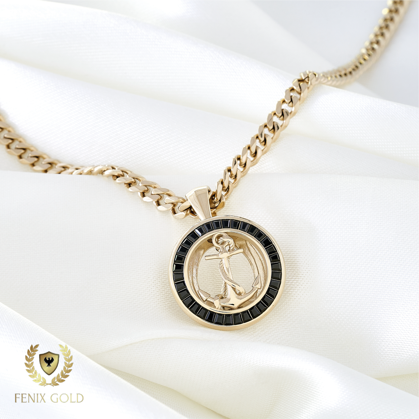 Dije Medalla Ancla Gemas Negras