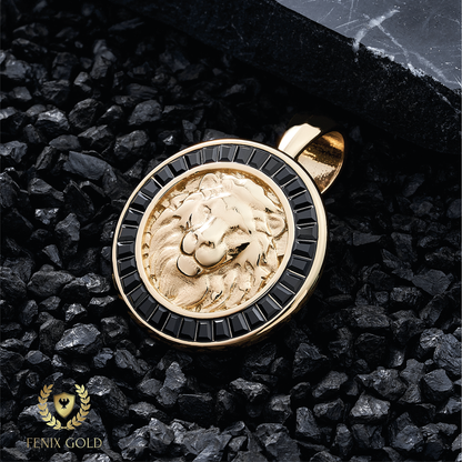 Dije Medalla León Gemas Negras